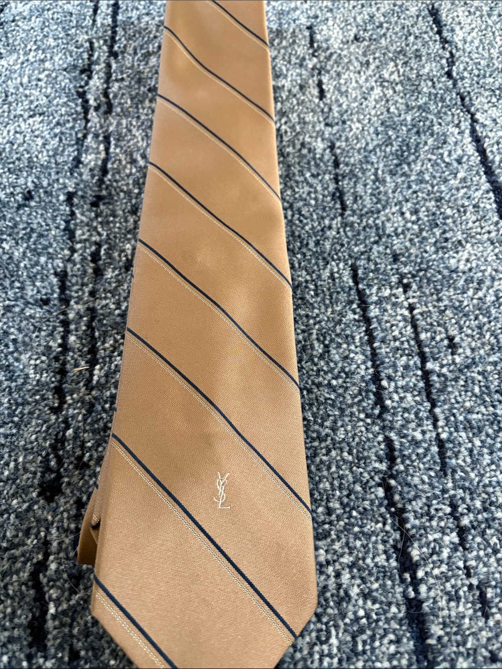 Saint Laurent Tan Tie with Navy Stripe-YSL